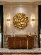 Emerald Touch – Premium Gold Wall Decor with Wood Carved Texture