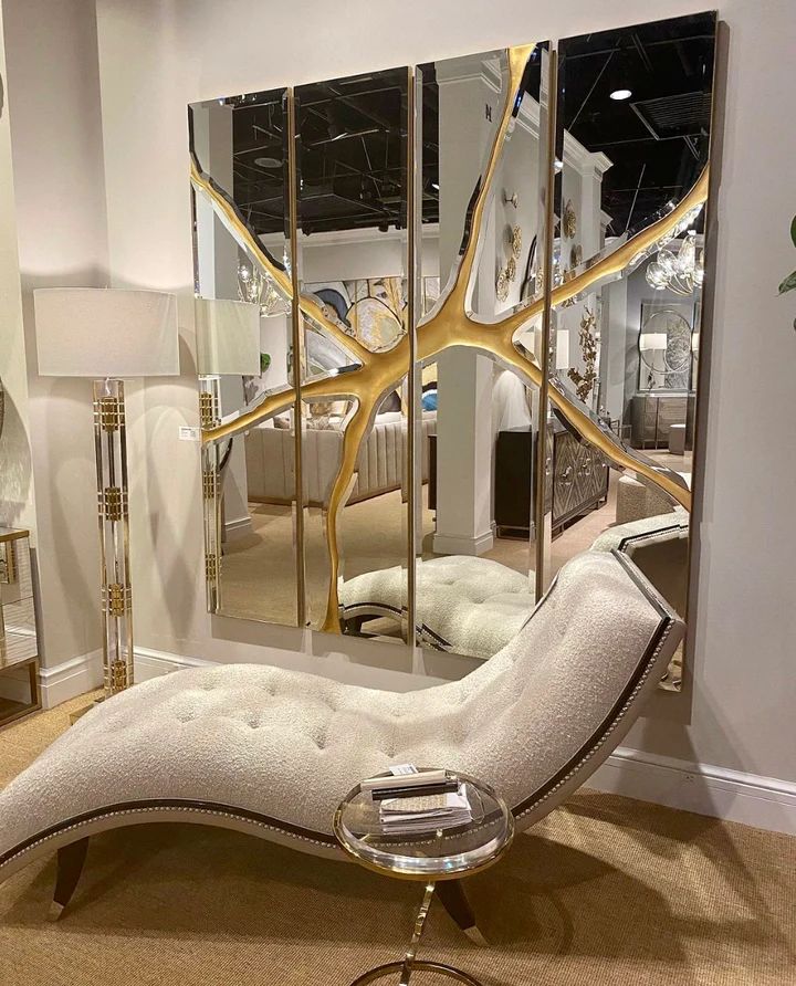 Abstract Wooden Wall Art with Mirror Detailing