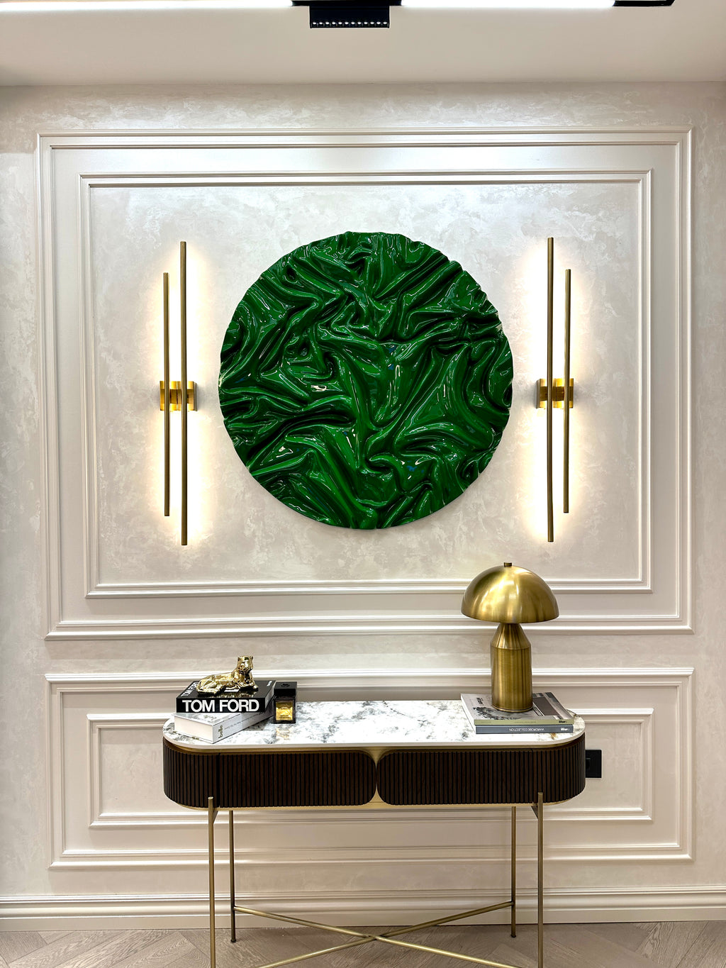 Emerald Touch – Premium Green Wall Decor with Wood Carved Texture
