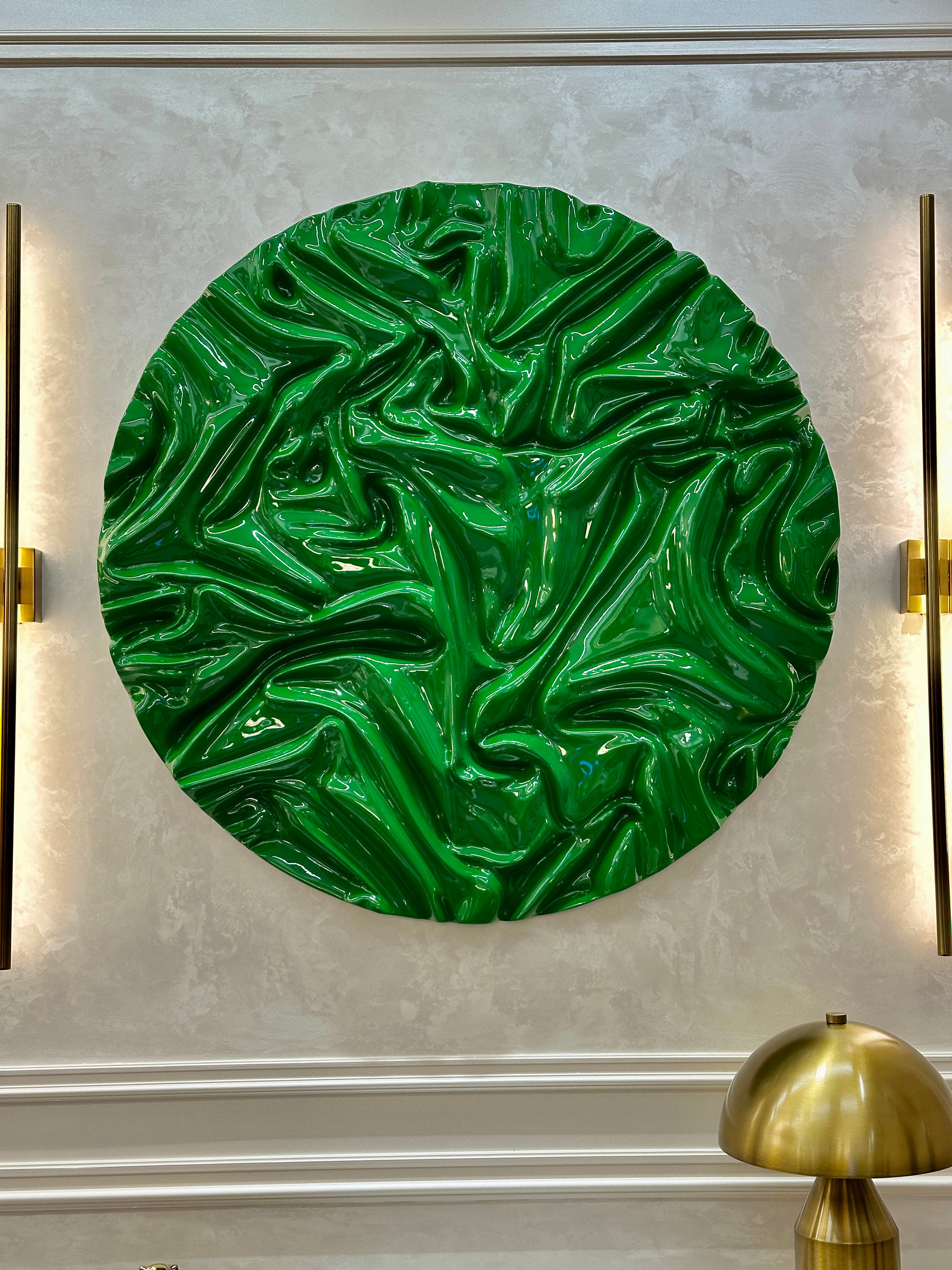Emerald Touch – Premium Green Wall Decor with Wood Carved Texture