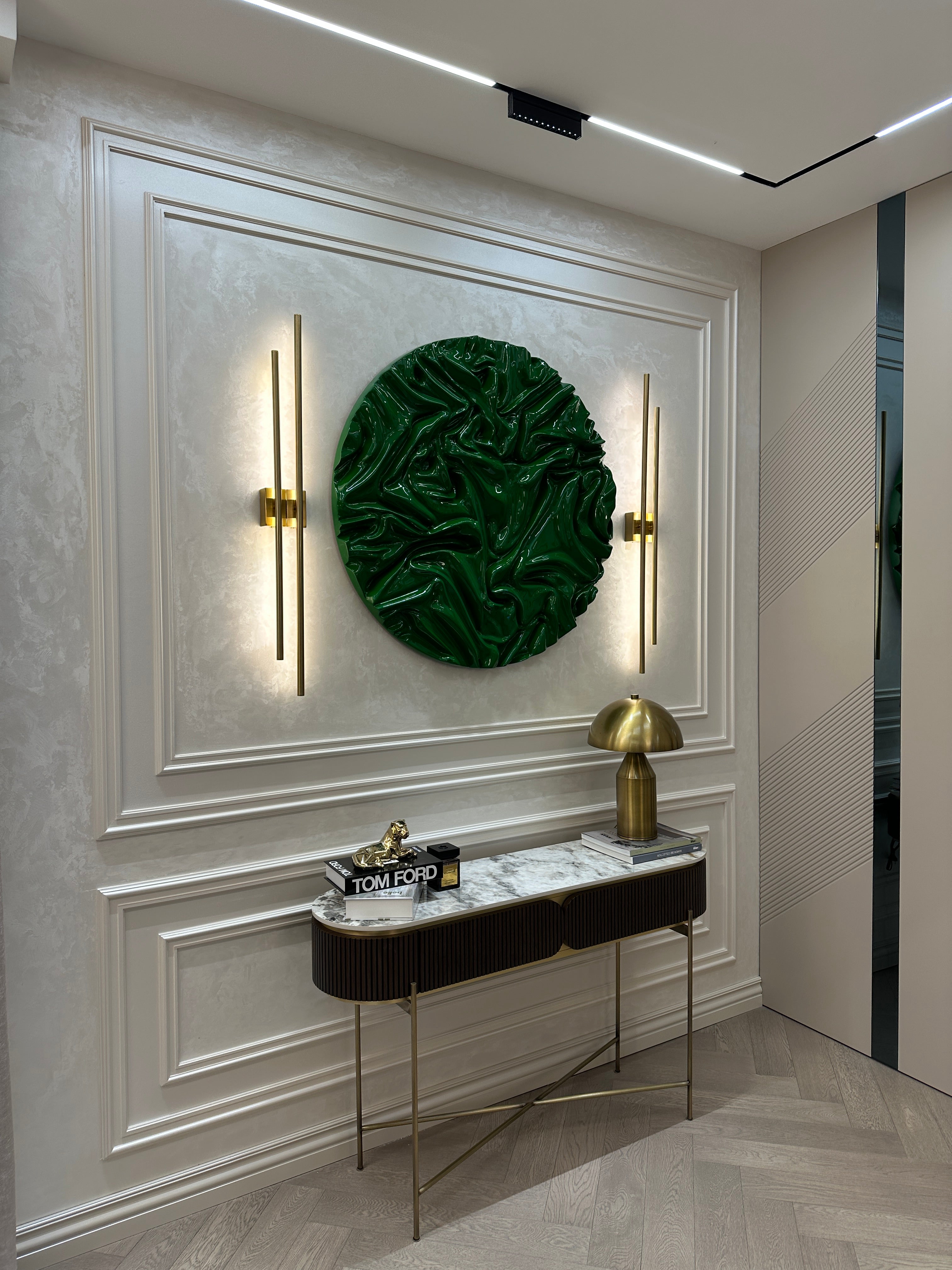 Emerald Touch – Premium Green Wall Decor with Wood Carved Texture