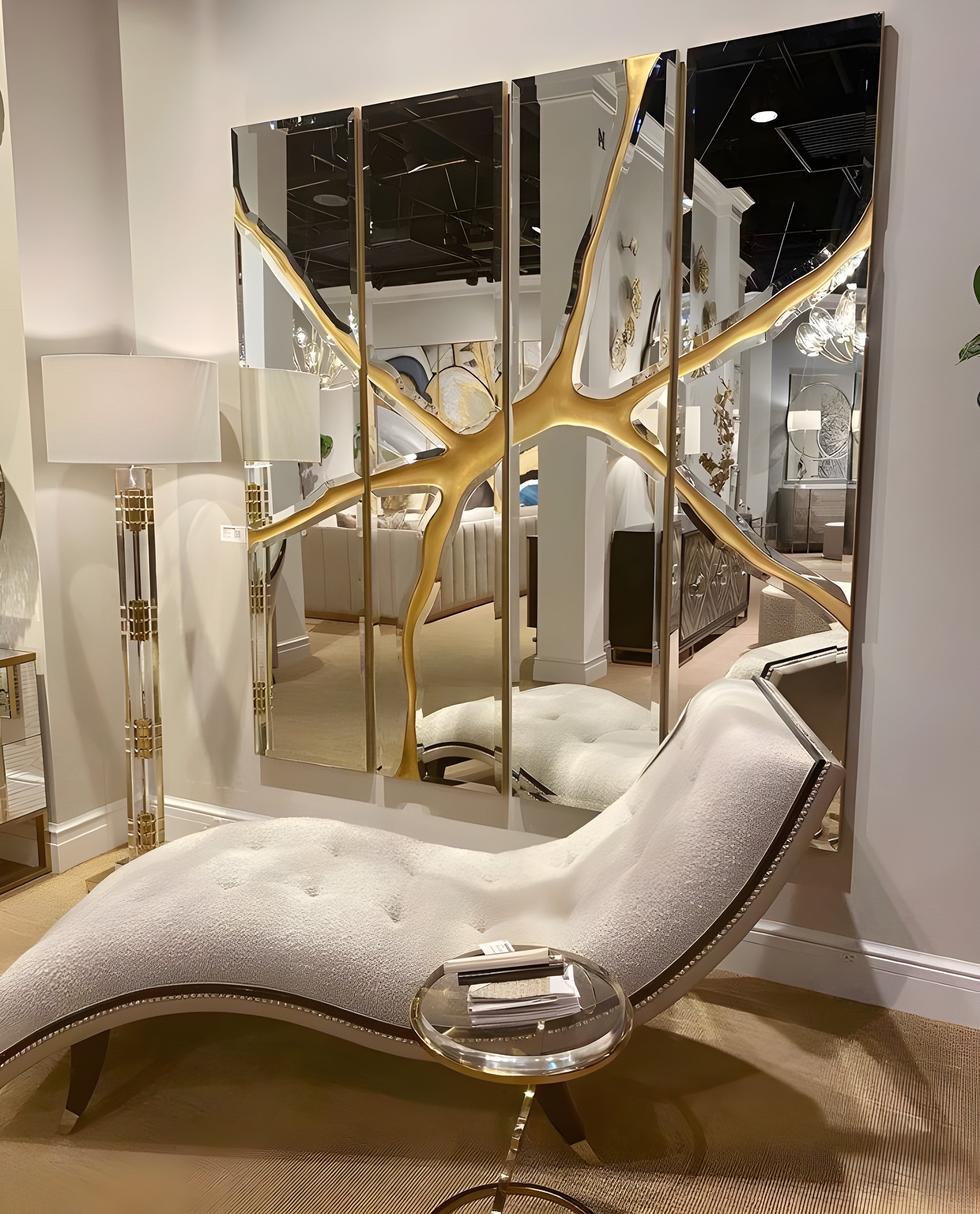 Abstract Wooden Wall Art with Mirror Detailing