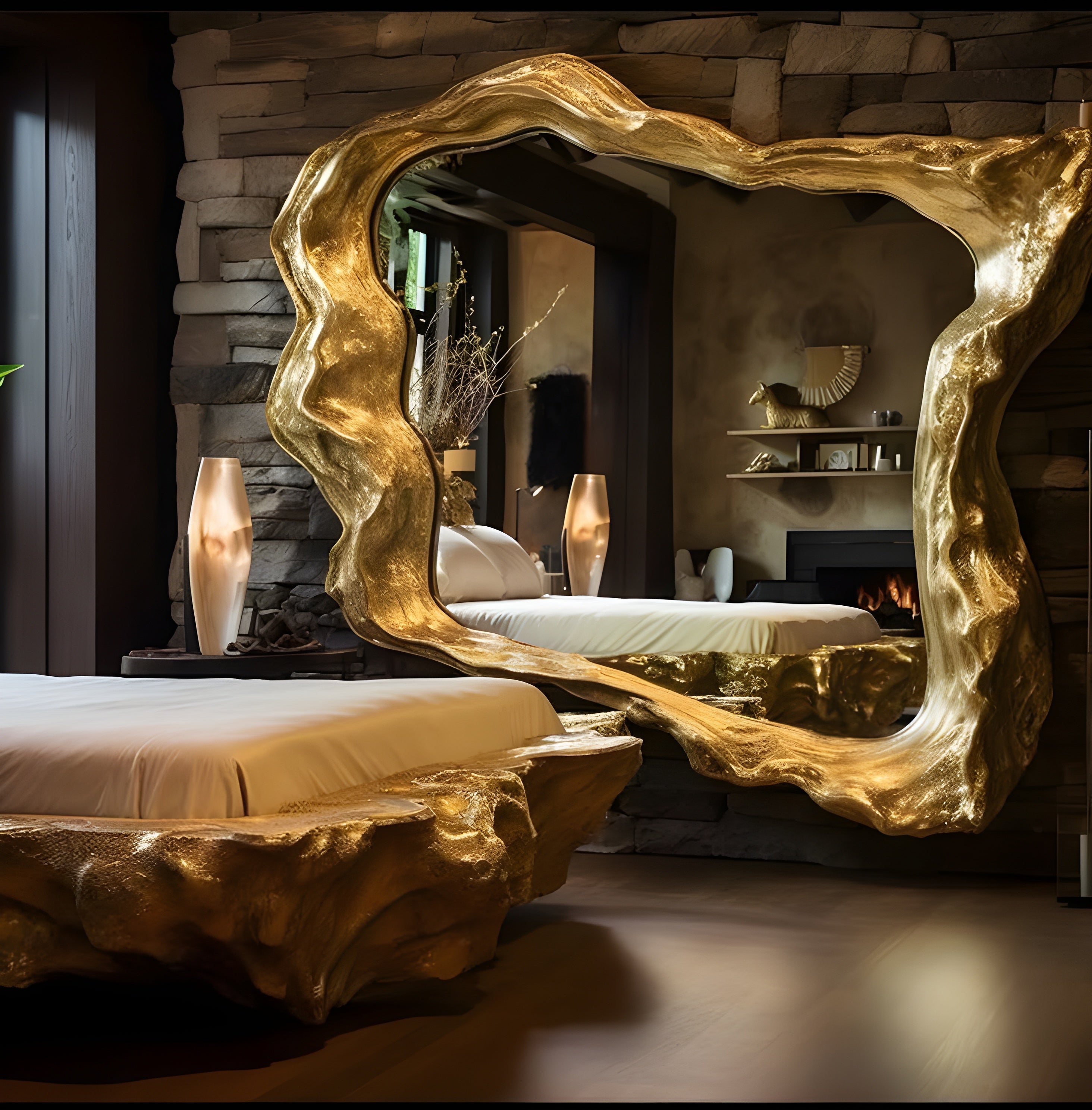 Handcrafted Wooden-Frame Mirror Art