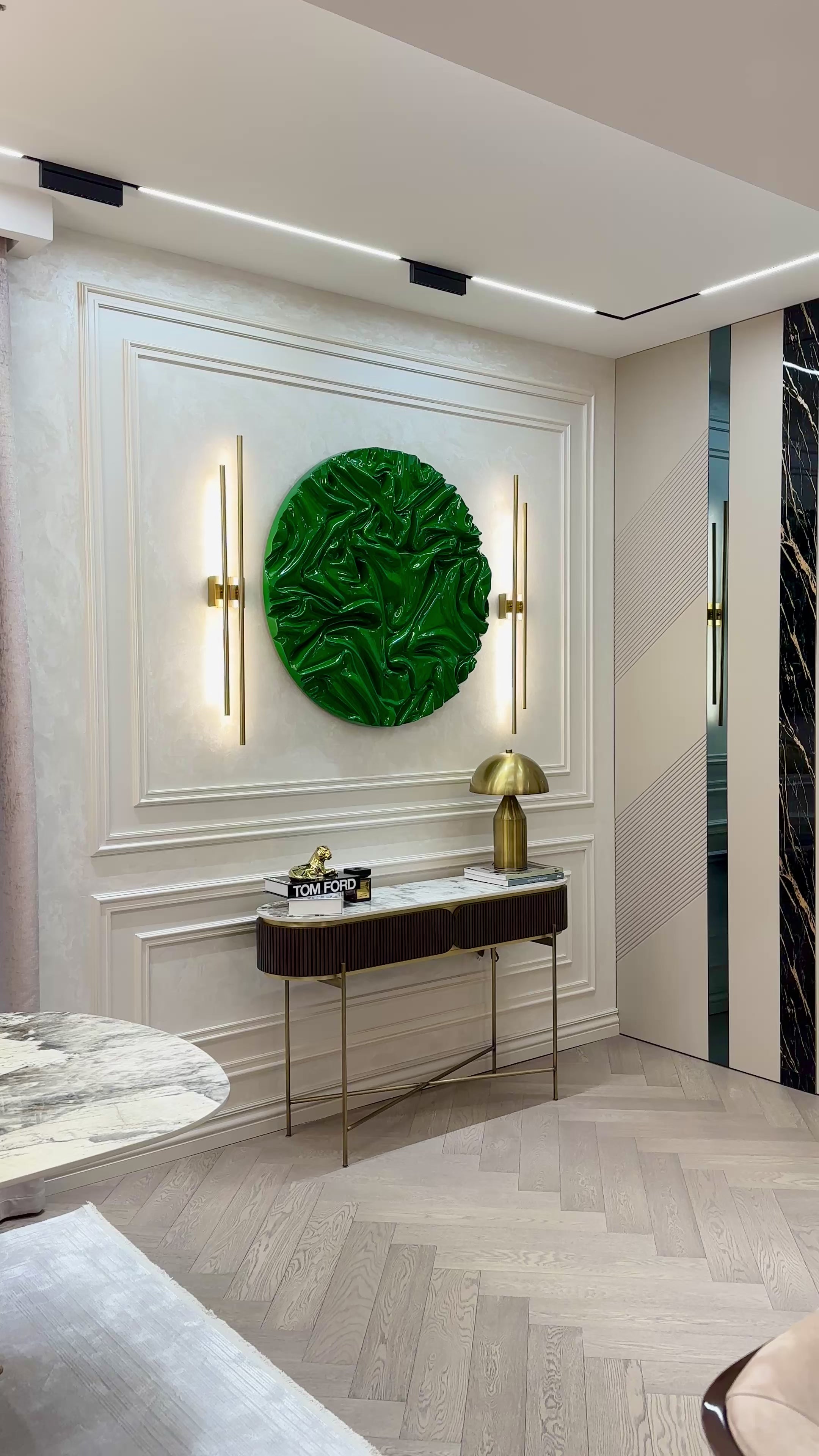 Emerald Touch – Premium Green Wall Decor with Wood Carved Texture